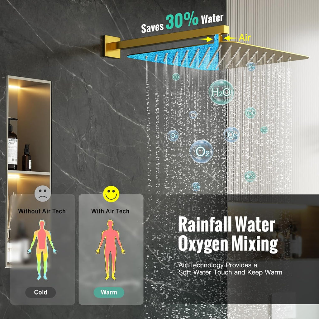 SR SUN RISE 12 Inches Matte Black Shower System 12 Inch Brass Bathroom Luxury Rain Mixer Shower Combo Set Wall Mounted Rainfall Shower Head System Shower Faucet Rough-in Valve Body and Trim Included