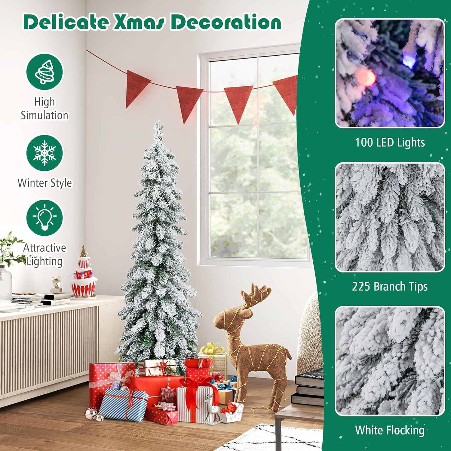 Goplus 7ft Artificial White Christmas Tree Xmas Pine Tree with Solid Metal Legs Perfect for Indoor and Outdoor Holiday Decoration