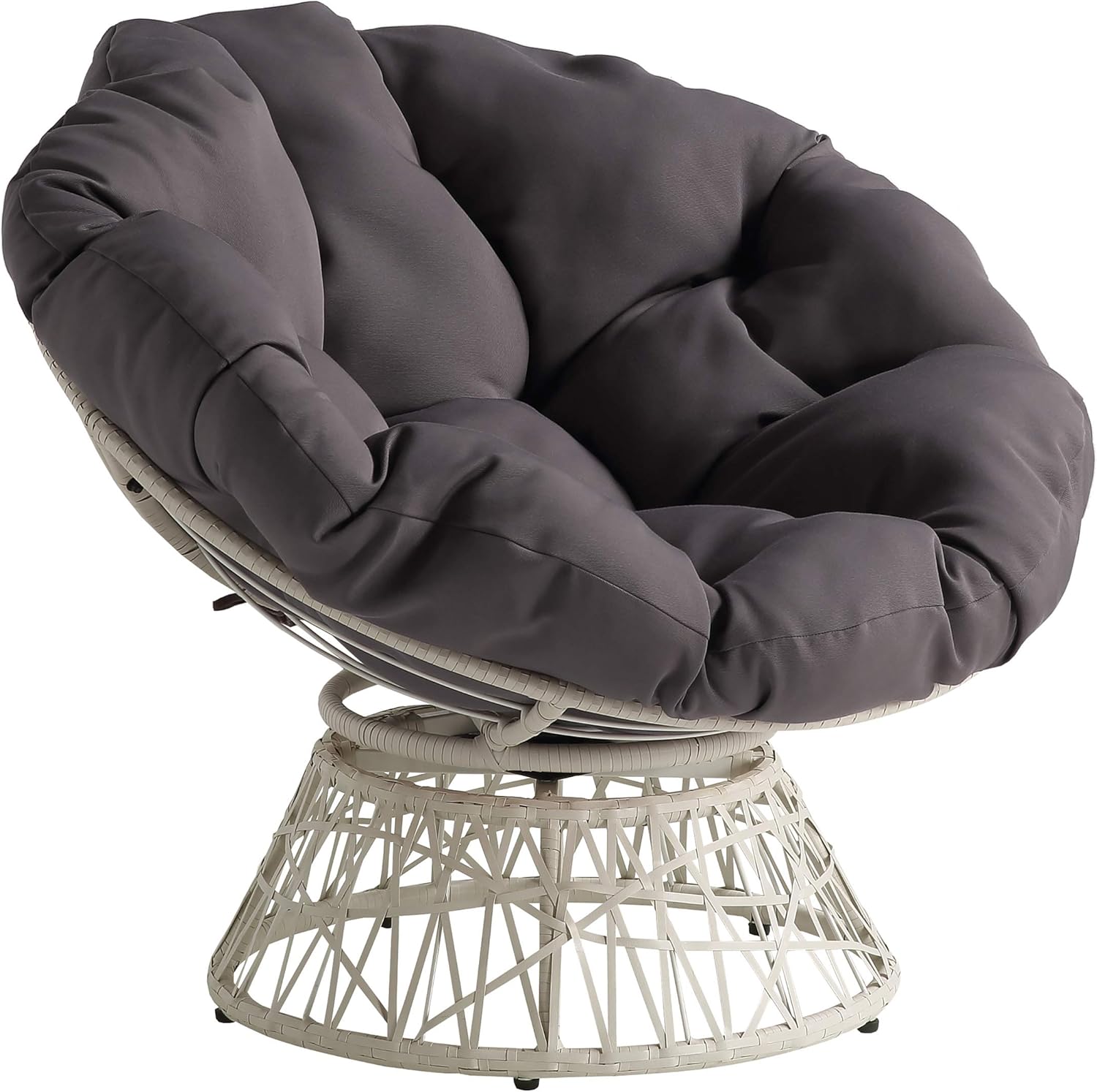 OSP Home Furnishings Wicker Papasan Chair with 360-Degree Swivel, Brown Frame with Brown Cushion