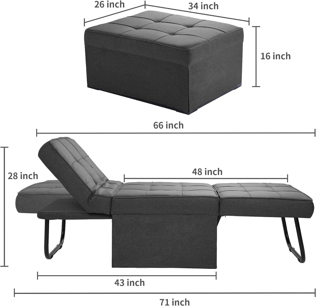 Sofa Bed, 4 in 1 Multi-Function Folding Ottoman Breathable Linen Couch Bed with Adjustable Backrest Modern Convertible Chair for Living Room Apartment Office