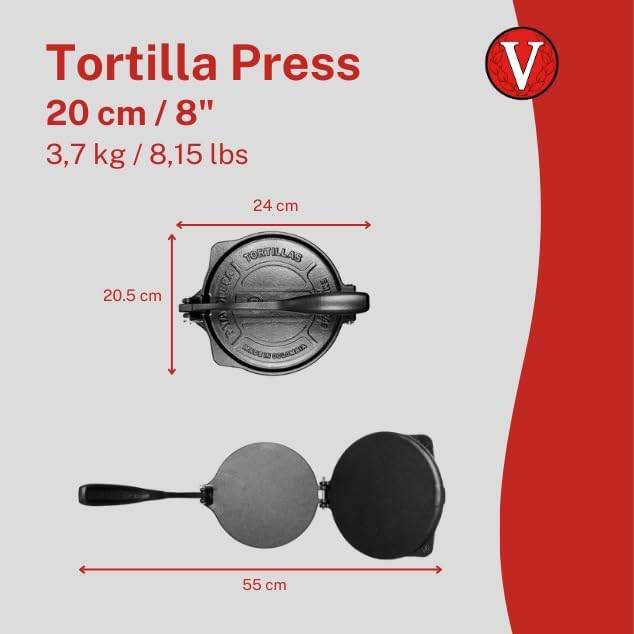 Victoria 10-Inch Commercial-Grade Cast-Iron Tortilla Press, Made from Super-Durable HD Iron, Made in Colombia