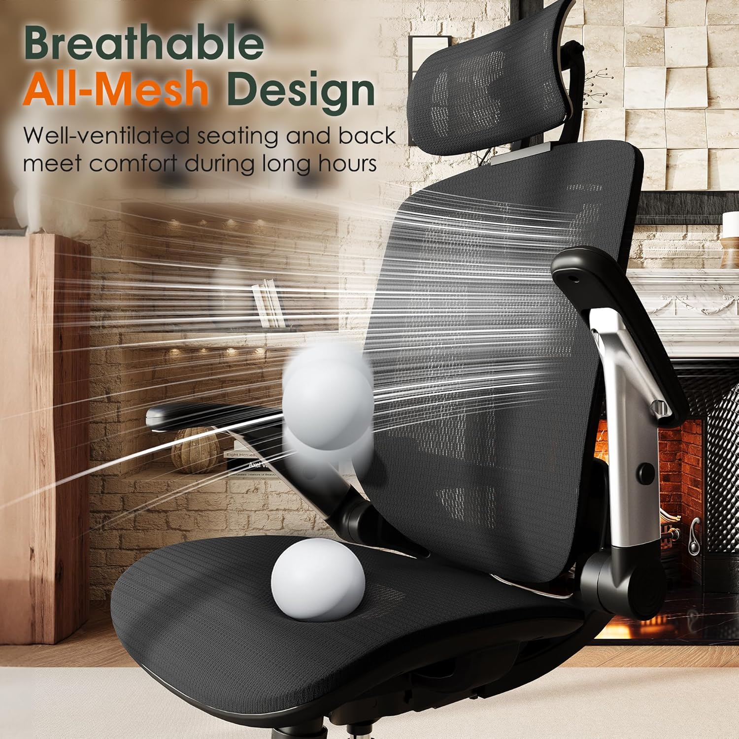 GABRYLLY Ergonomic Office Chair, High Back Home Desk Chair with Headrest, Flip-Up Arms, 90-120° Tilt Lock and Wide Cushion, Big and Tall Mesh Chairs for Man Woman, Grey Task Chair