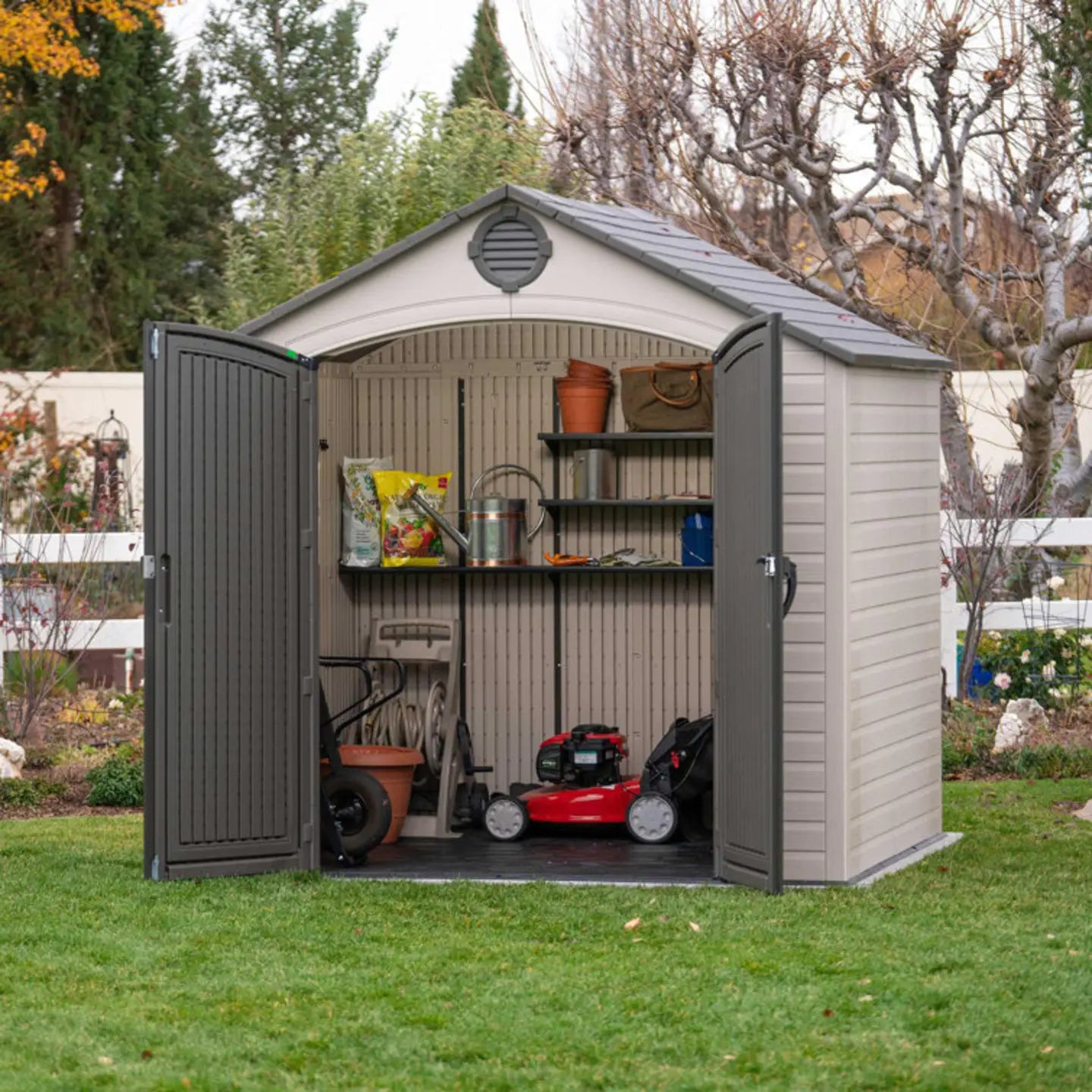 Lifetime 8 Ft. x 7.5 Ft. High-Density Polyethylene Outdoor Storage Shed with Steel-Reinforced Construction
