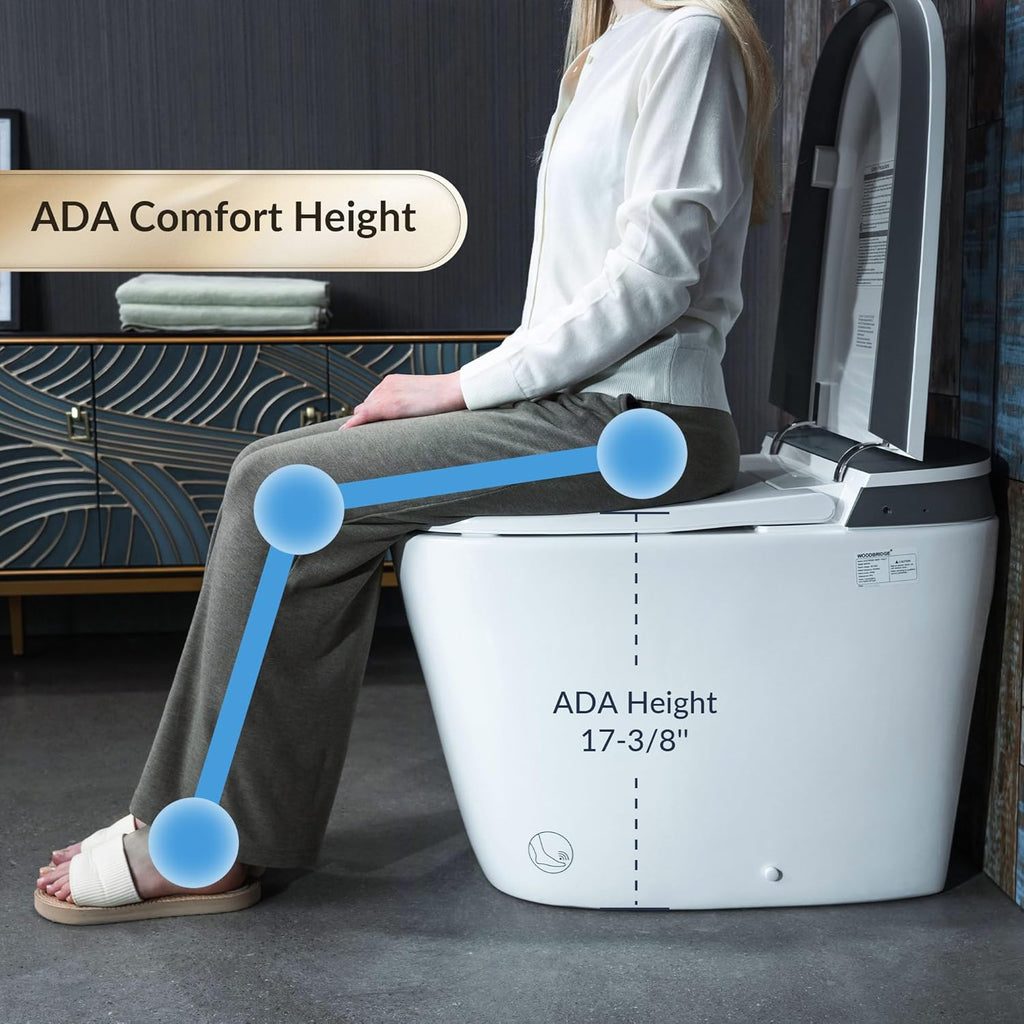 WOODBRIDGE Smart Bidet Toilet with 1000 Gram MaP Flush Score,Auto Open/Close,Foam Shield,Auto Flush,Foot Sensor,Movement Drying,Heated Seat,ADA Chair Height,One Piece Toilet with Tank Built in