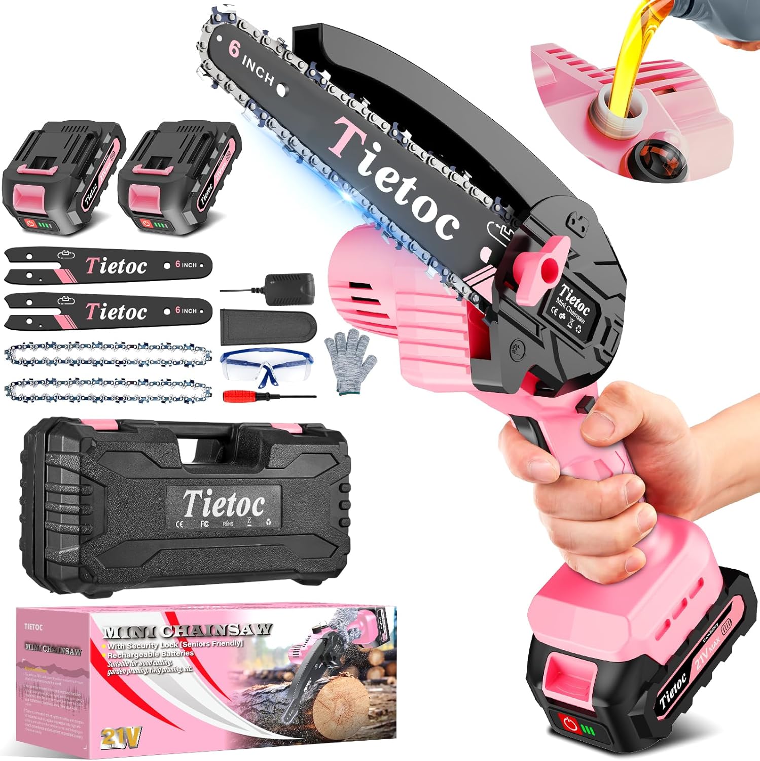 Tietoc Mini Chainsaw 6 Inch Cordless, Portable Electric Chain Saw Small Handheld Battery Powered Super Saws, Stocking Stuffers Christmas Gifts for Men Women, Birthday Mens Gift for Dad Fathers Husband