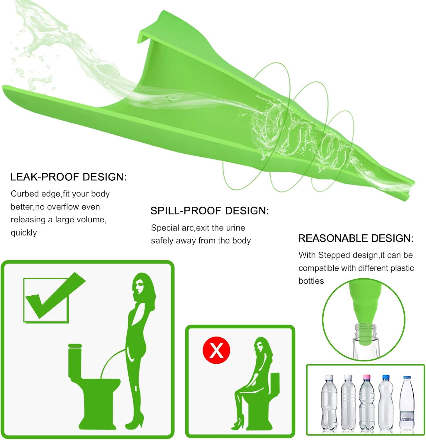 Female Urination Device,Reusable Silicone Female Urinal Foolproof Women Pee Funnel Allows Women to Pee Standing Up,Women's Urinal with Drawstring Bags is The Perfect Companion for Travel and Outdoor