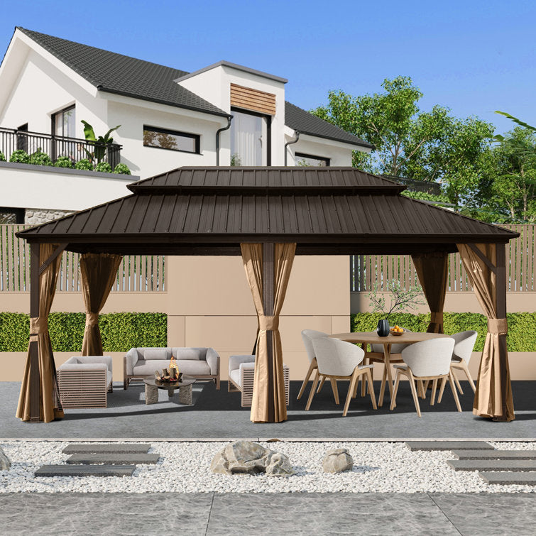 Galvanized Steel Patio Gazebo with Overhang Slope-design Double Roof