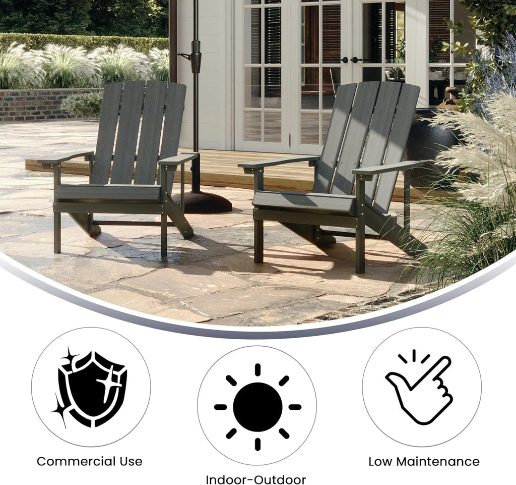 Flash Furniture Charlestown Commercial Grade Indoor/Outdoor Adirondack Chair, Weather Resistant Durable Poly Resin Deck and Patio Seating, Green