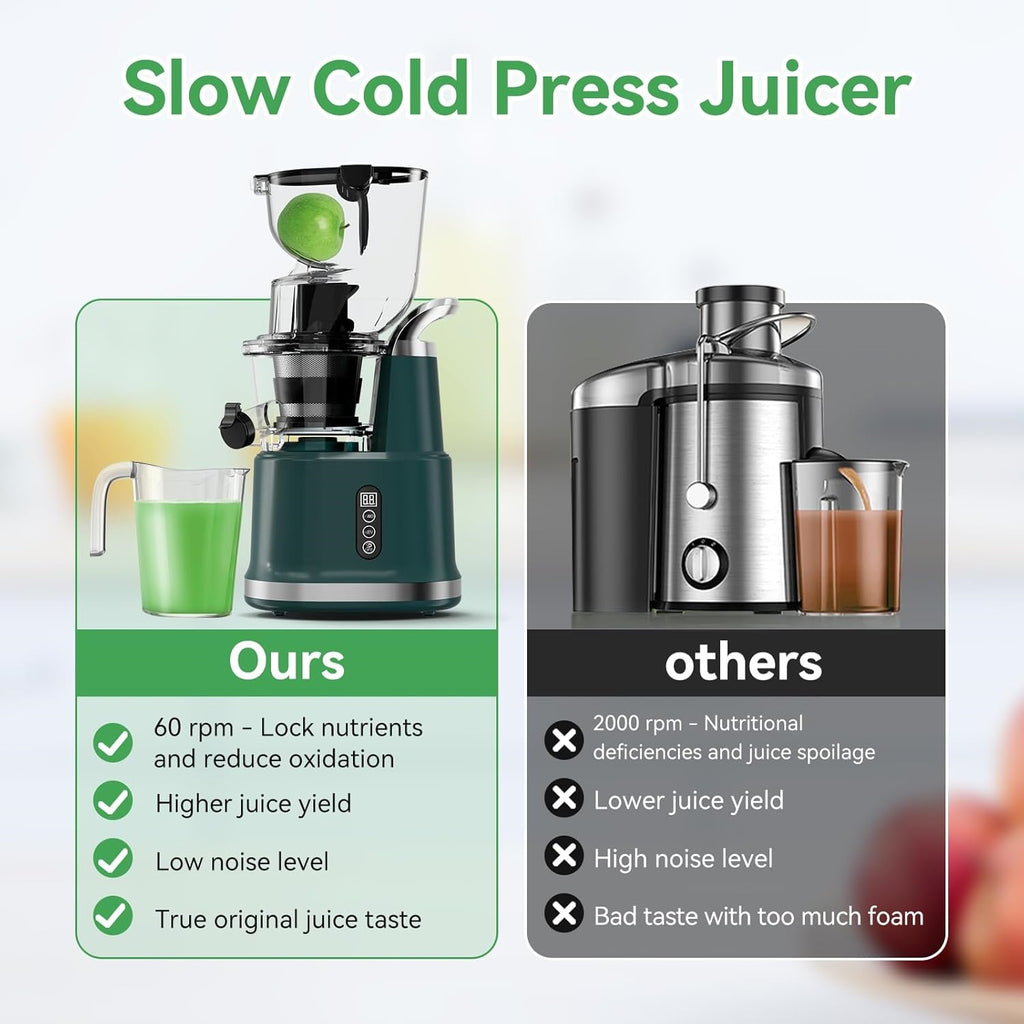 Cold Press Juicer, Juicer Machines with 3.3" Large Feed Chute,Large Capacity,High Juice Yield,Slow Masticating Juicer for Fruits and Vegetables, Self Feeding for Juice Extractor,BPA-Free,Black