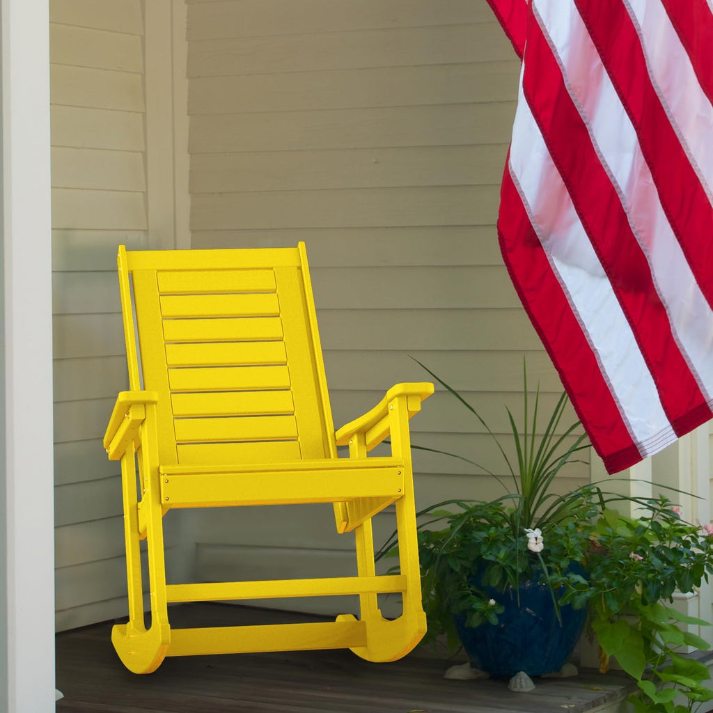 GREENVINES Outdoor Rocking Chairs | Set of 2 | Porch Rocker | HDPE Plastic | Black | Oversized Rockers | High Back | Big & Tall | Ladder Back | for Patio Outside Backyard Balcony Garden