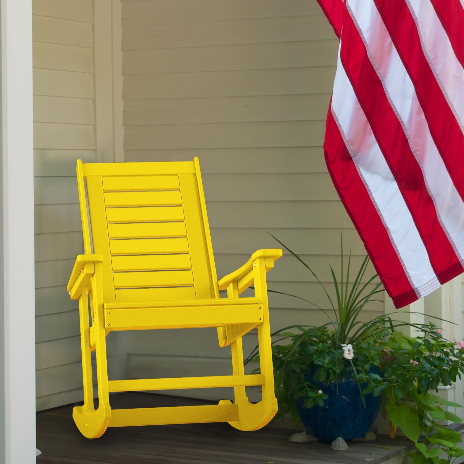 GREENVINES Outdoor Rocking Chairs | Set of 2 | Porch Rocker | HDPE Plastic | Black | Oversized Rockers | High Back | Big & Tall | Ladder Back | for Patio Outside Backyard Balcony Garden