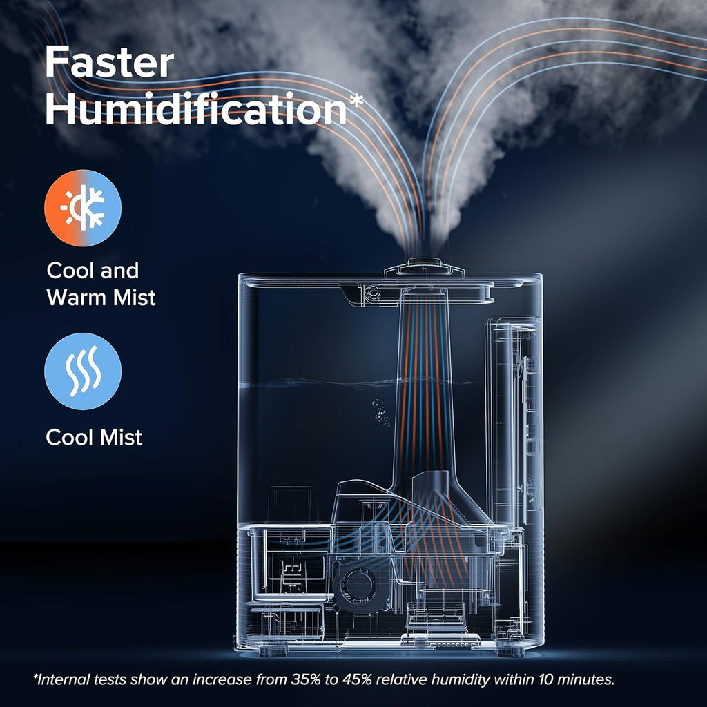 LEVOIT 6L Smart Warm and Cool Mist Humidifiers for Home Bedroom, 60H Runtime and Auto Customized Humidity for Large room, Schedule, Easy Top Fill, Essential Oil Diffuser, Whisper-Quiet, Handle, Black