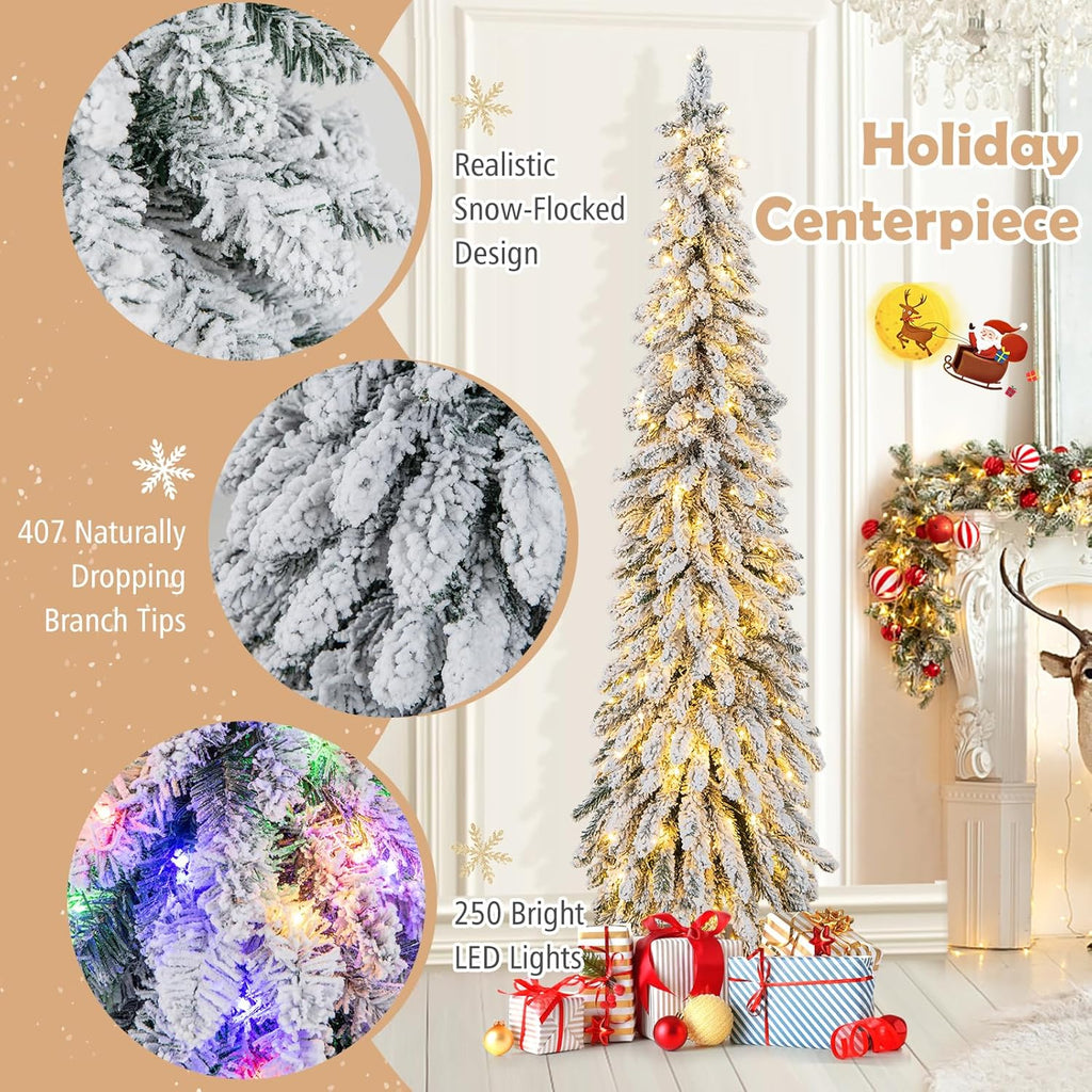 Goplus 7ft Artificial White Christmas Tree Xmas Pine Tree with Solid Metal Legs Perfect for Indoor and Outdoor Holiday Decoration