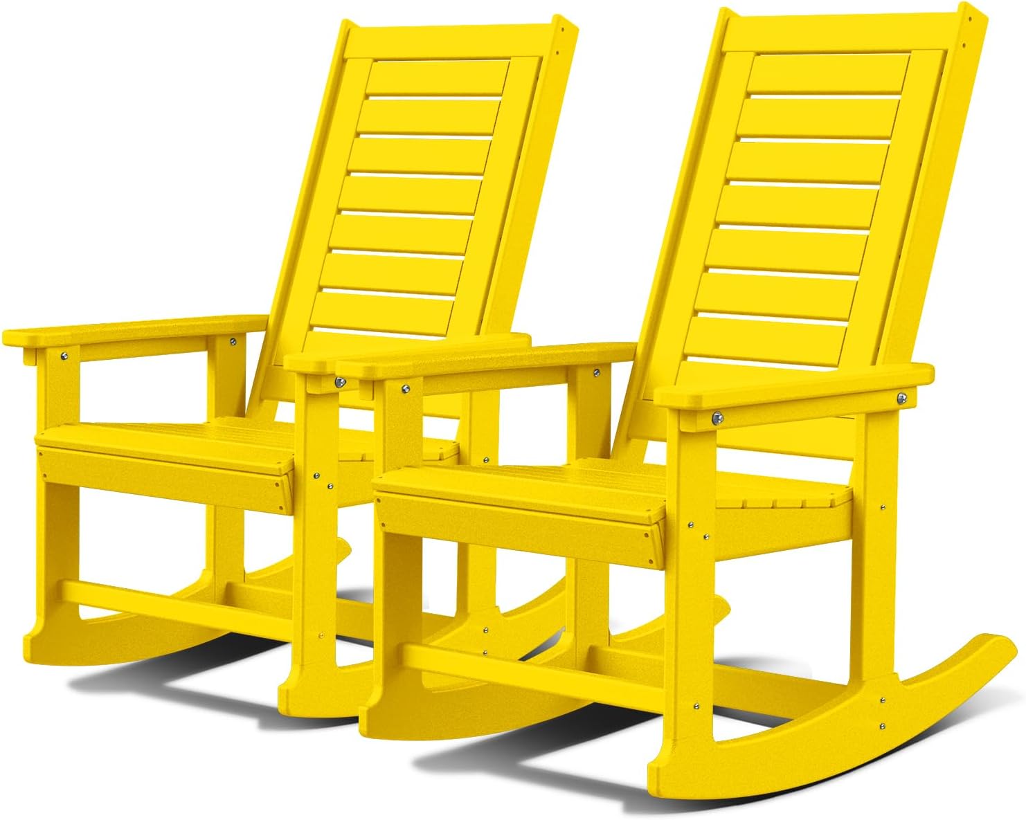 GREENVINES Outdoor Rocking Chairs | Set of 2 | Porch Rocker | HDPE Plastic | Black | Oversized Rockers | High Back | Big & Tall | Ladder Back | for Patio Outside Backyard Balcony Garden