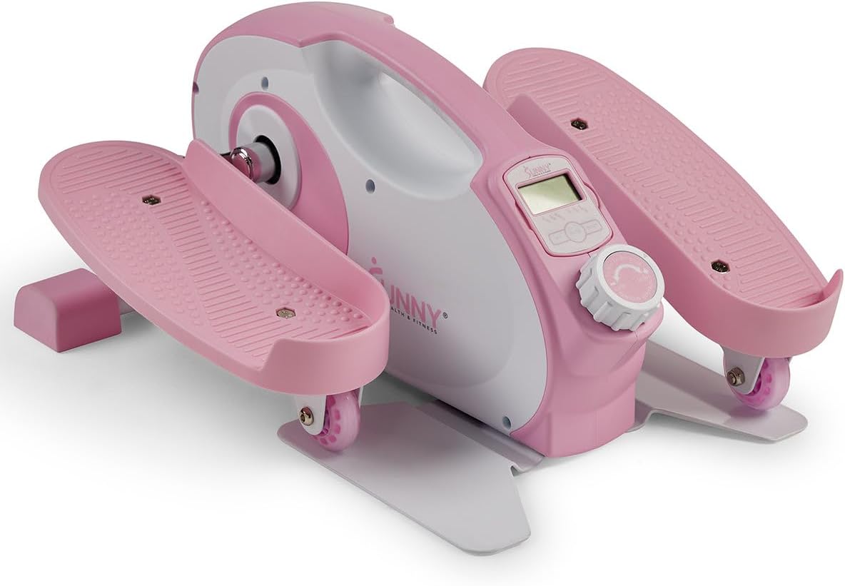 Sunny Health & Fitness Sitting Under Desk Elliptical Exerciser, Portable Pedal Training Machine for Senior Exercise, Peddler for Home Workout, Optional Free SunnyFit App, Magnetic, Motorized & In Pink