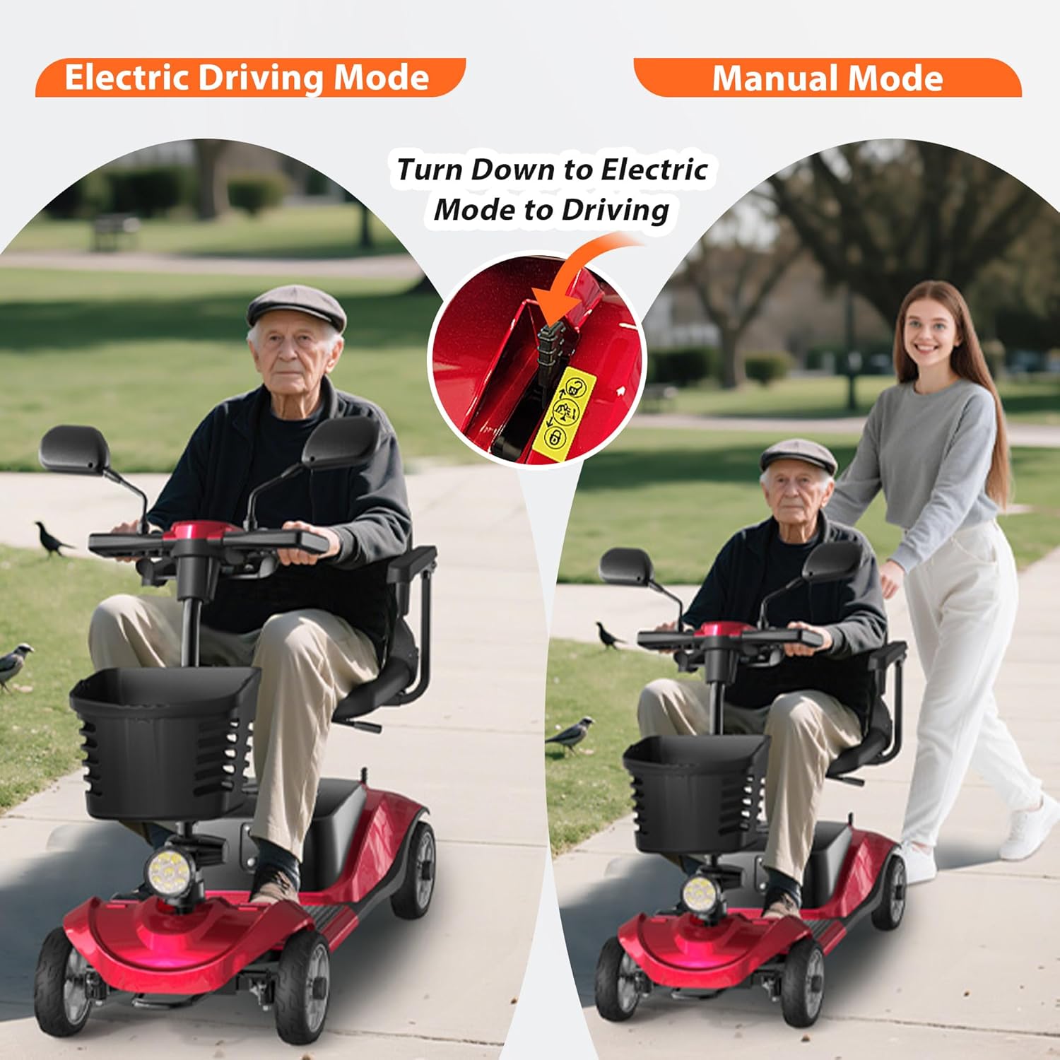 Mobility Scooter for Adults, Foldable 4 Wheels Motorized Mobility Scooter w/Dustproof Cover, 15Miles Range, Rotating Seat, 350LBS Capacity, Seniors Electric Powered Mobility for Outdoor, Red
