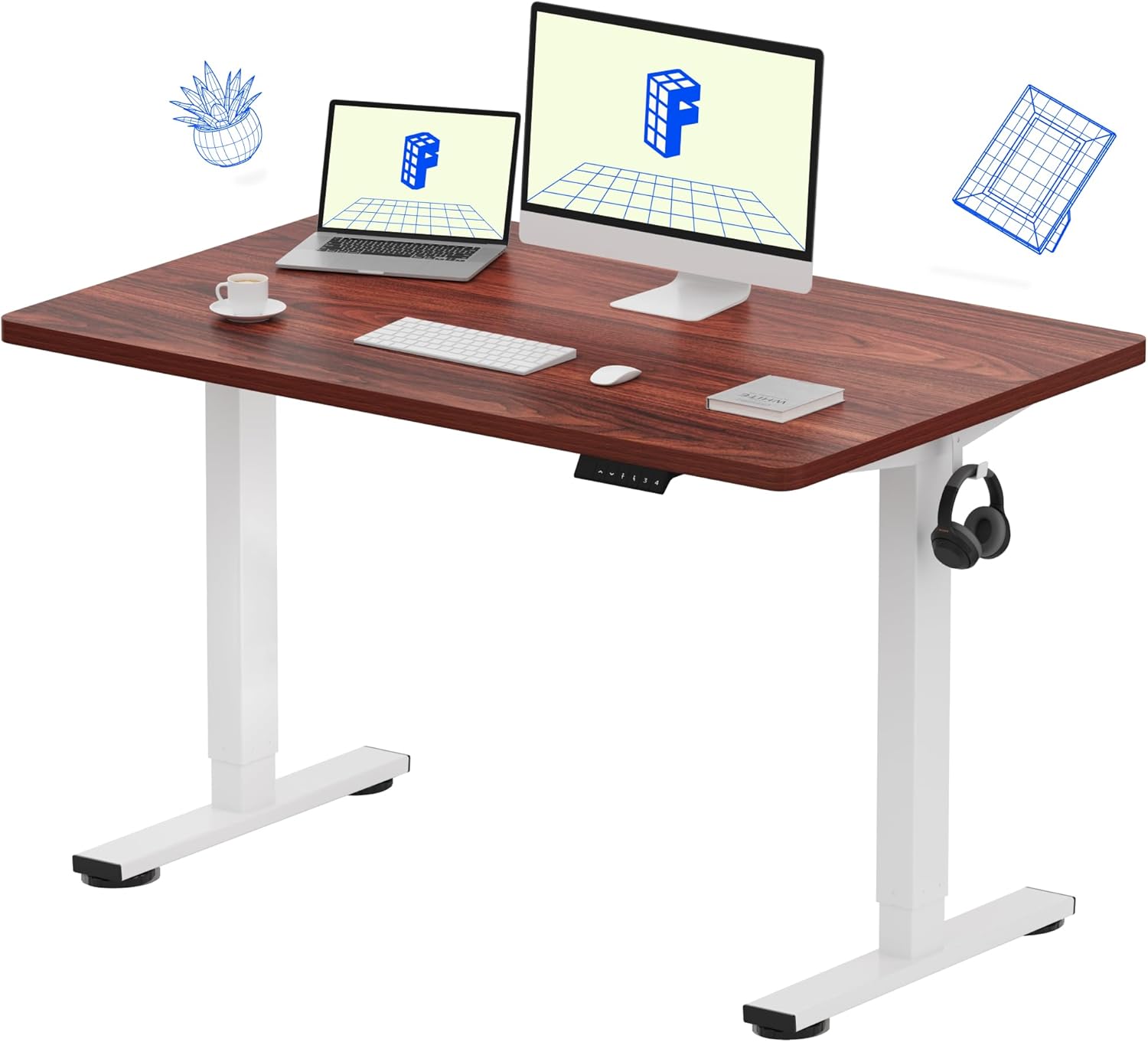 FLEXISPOT EN1 One-Piece Standing Desk 55 x 28 Inch Electric Adjustable Height Desk for Home Office and Computer Workstation (White Frame + 55" Maple Top, 2 Packages)