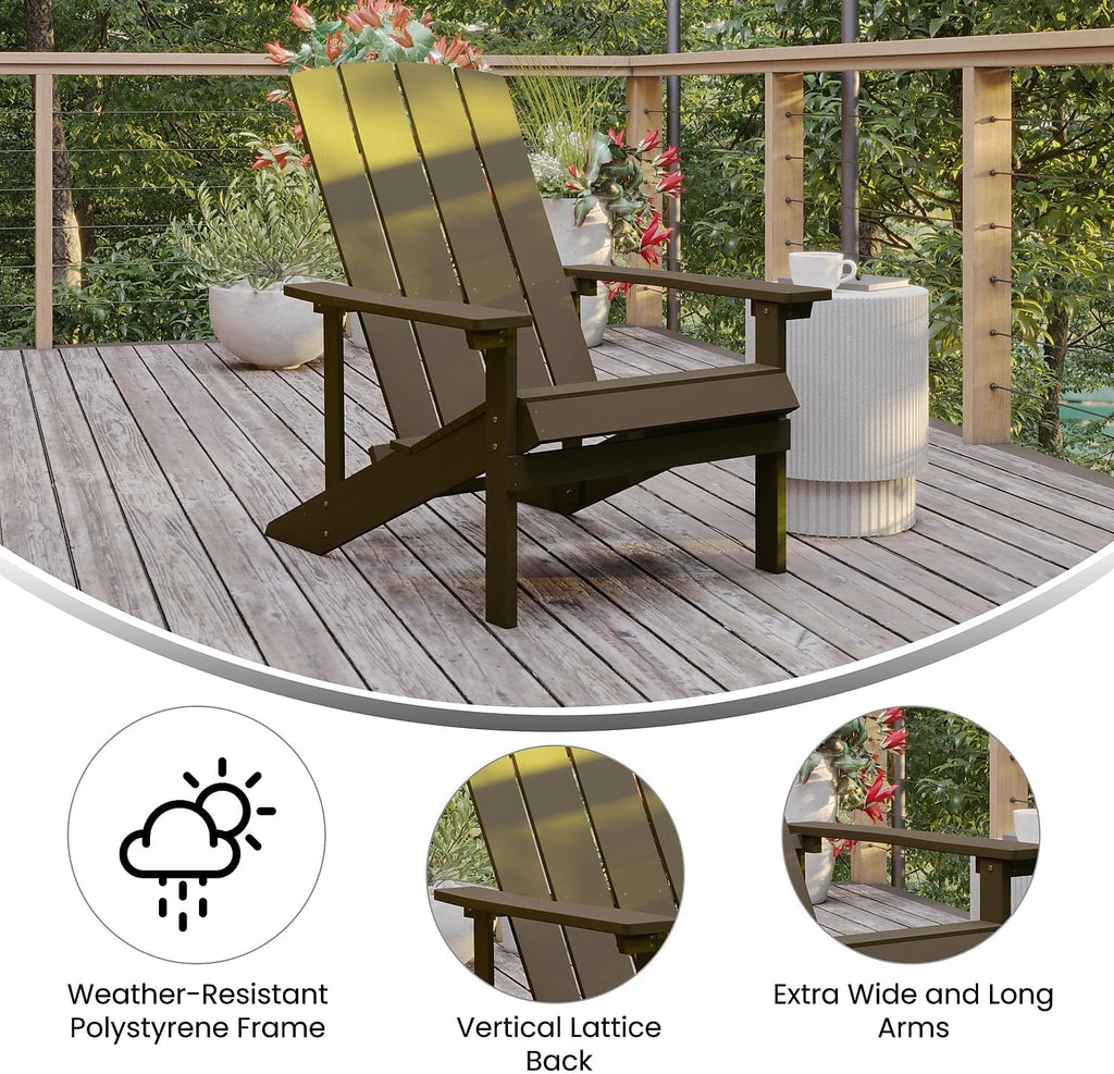 Flash Furniture Charlestown Commercial Grade Indoor/Outdoor Adirondack Chair, Weather Resistant Durable Poly Resin Deck and Patio Seating, Green