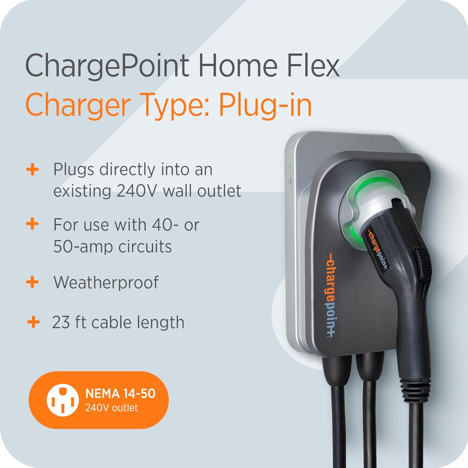 ChargePoint HomeFlex Level 2 EV Charger J1772, NEMA 6-50 Plug for Electric Car - Fast Smart Battery Power Charging at Home for Electric Automobile Vehicles