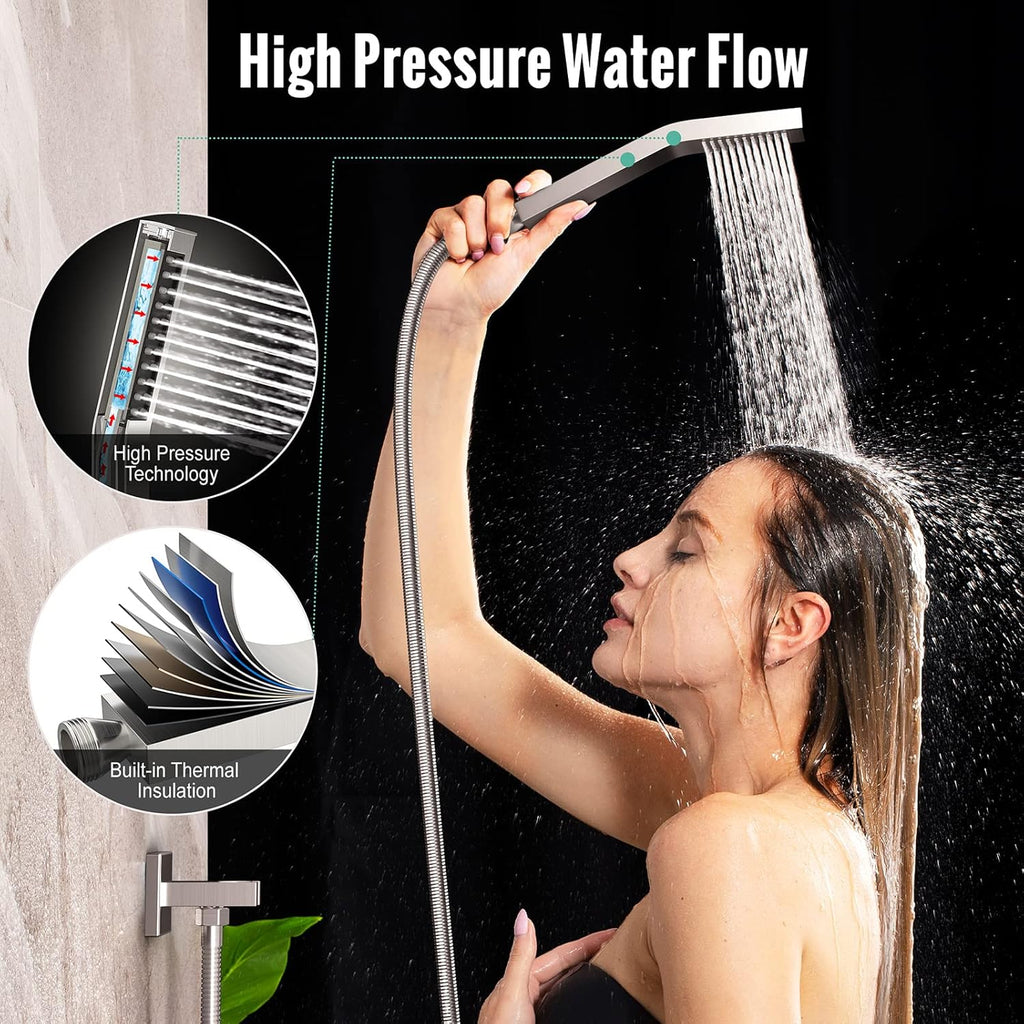 SR SUN RISE 12 Inches Matte Black Shower System 12 Inch Brass Bathroom Luxury Rain Mixer Shower Combo Set Wall Mounted Rainfall Shower Head System Shower Faucet Rough-in Valve Body and Trim Included