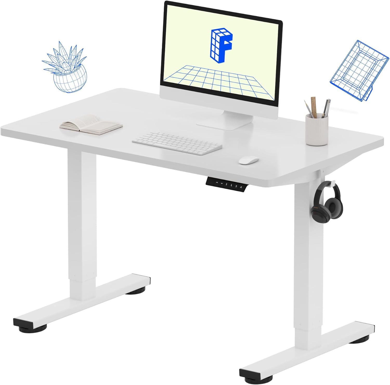FLEXISPOT EN1 One-Piece Standing Desk 55 x 28 Inch Electric Adjustable Height Desk for Home Office and Computer Workstation (White Frame + 55" Maple Top, 2 Packages)