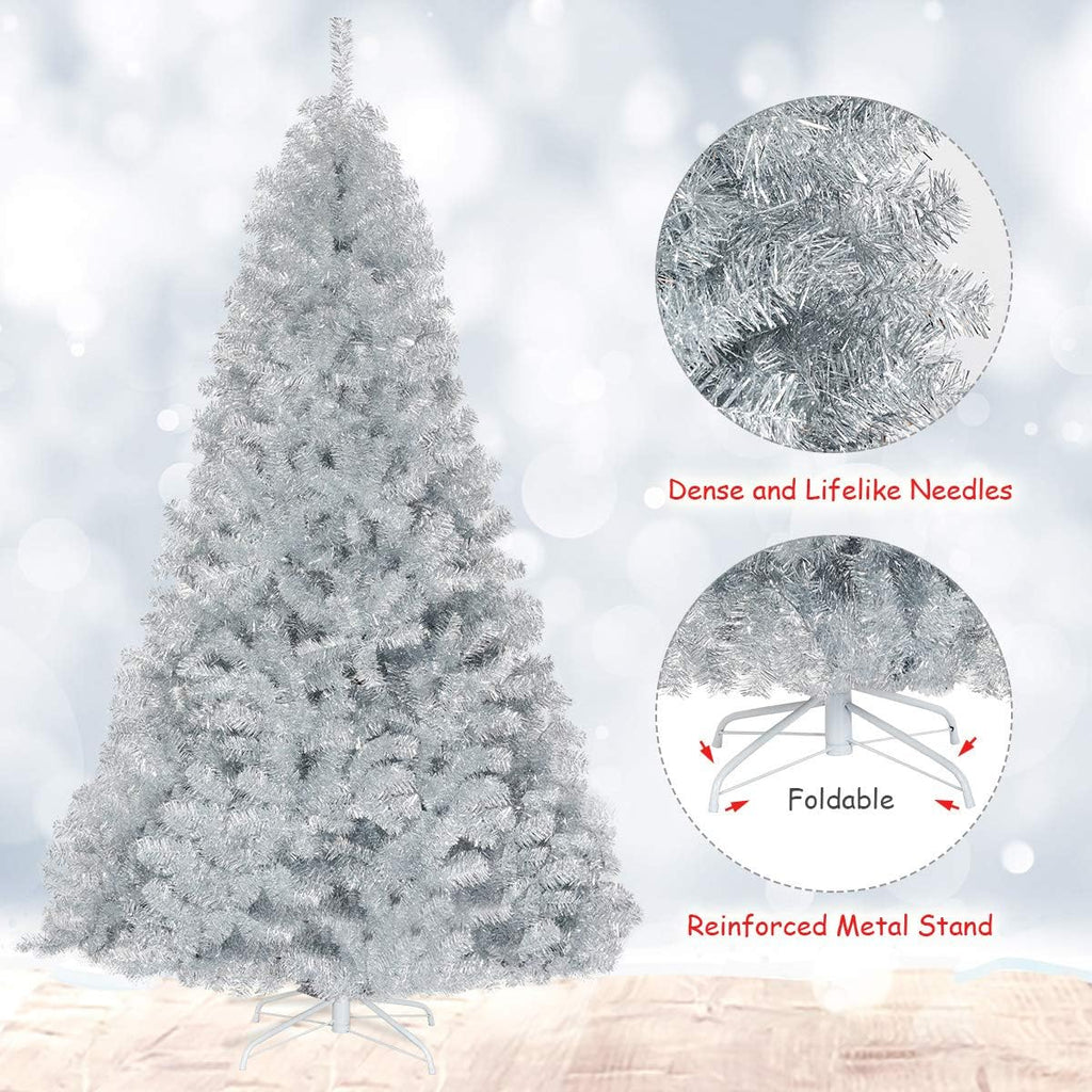 Goplus 7ft Artificial White Christmas Tree Xmas Pine Tree with Solid Metal Legs Perfect for Indoor and Outdoor Holiday Decoration
