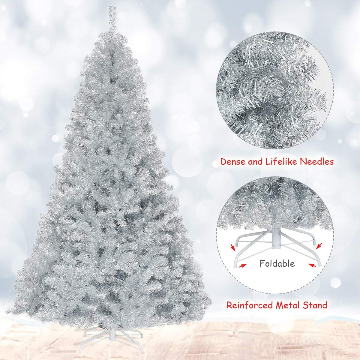 Goplus 7ft Artificial White Christmas Tree Xmas Pine Tree with Solid Metal Legs Perfect for Indoor and Outdoor Holiday Decoration
