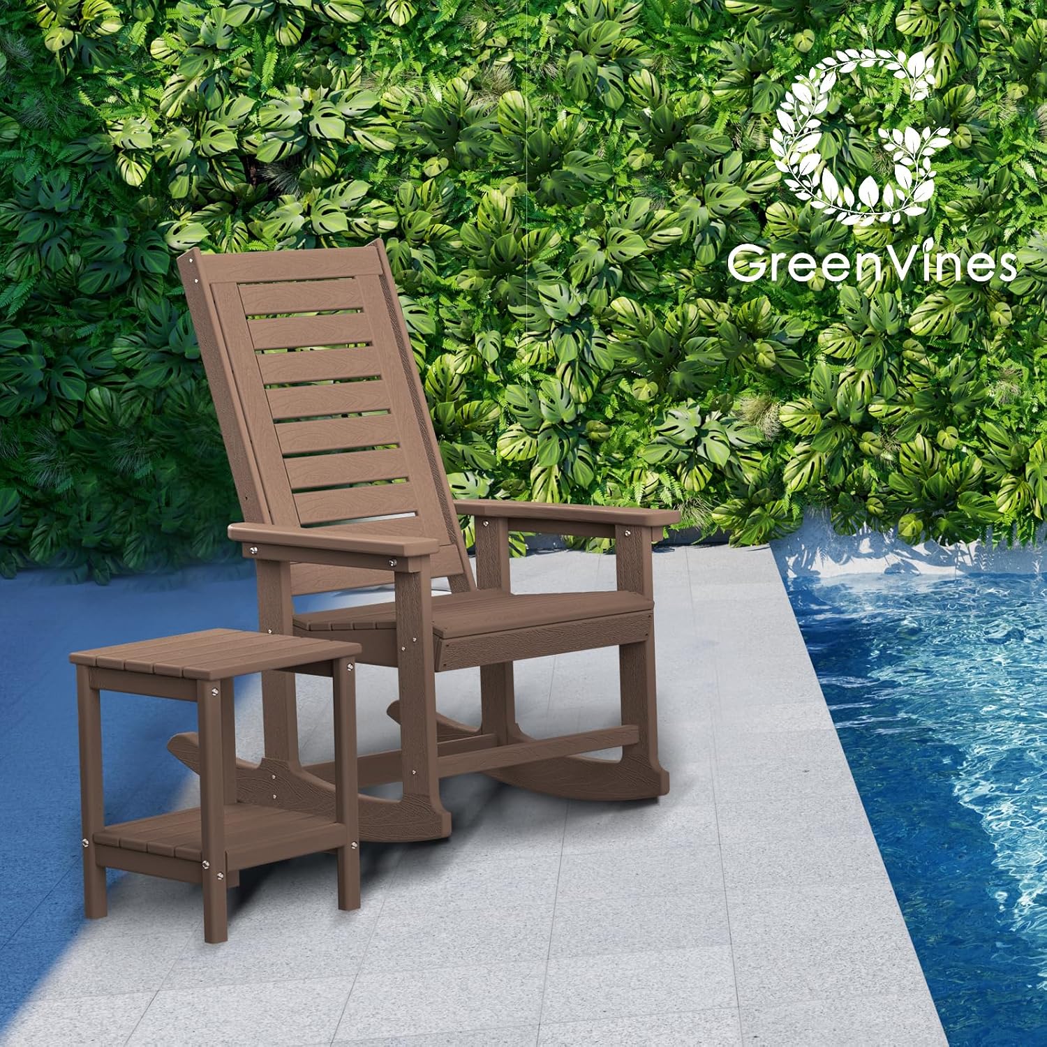 GREENVINES Outdoor Rocking Chairs | Set of 2 | Porch Rocker | HDPE Plastic | Black | Oversized Rockers | High Back | Big & Tall | Ladder Back | for Patio Outside Backyard Balcony Garden