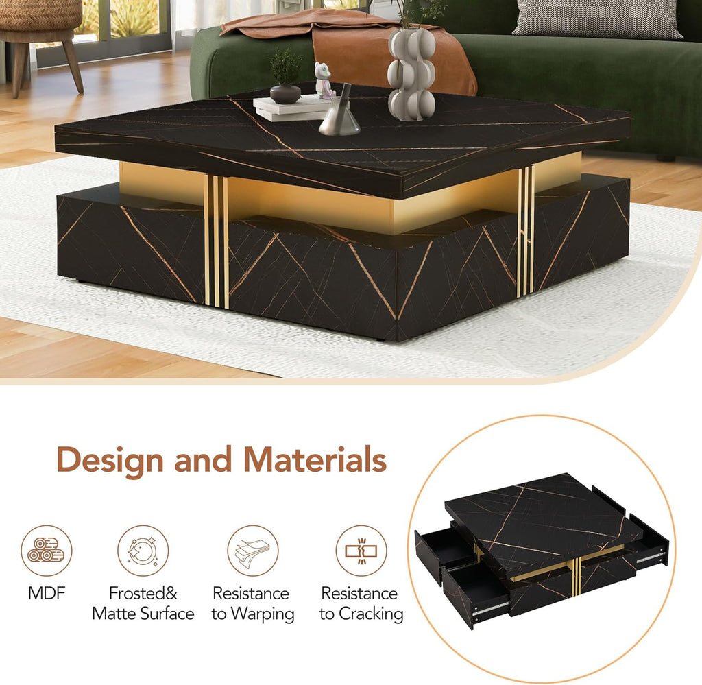 Modern White Square Storage Coffee Table with 4 Drawers