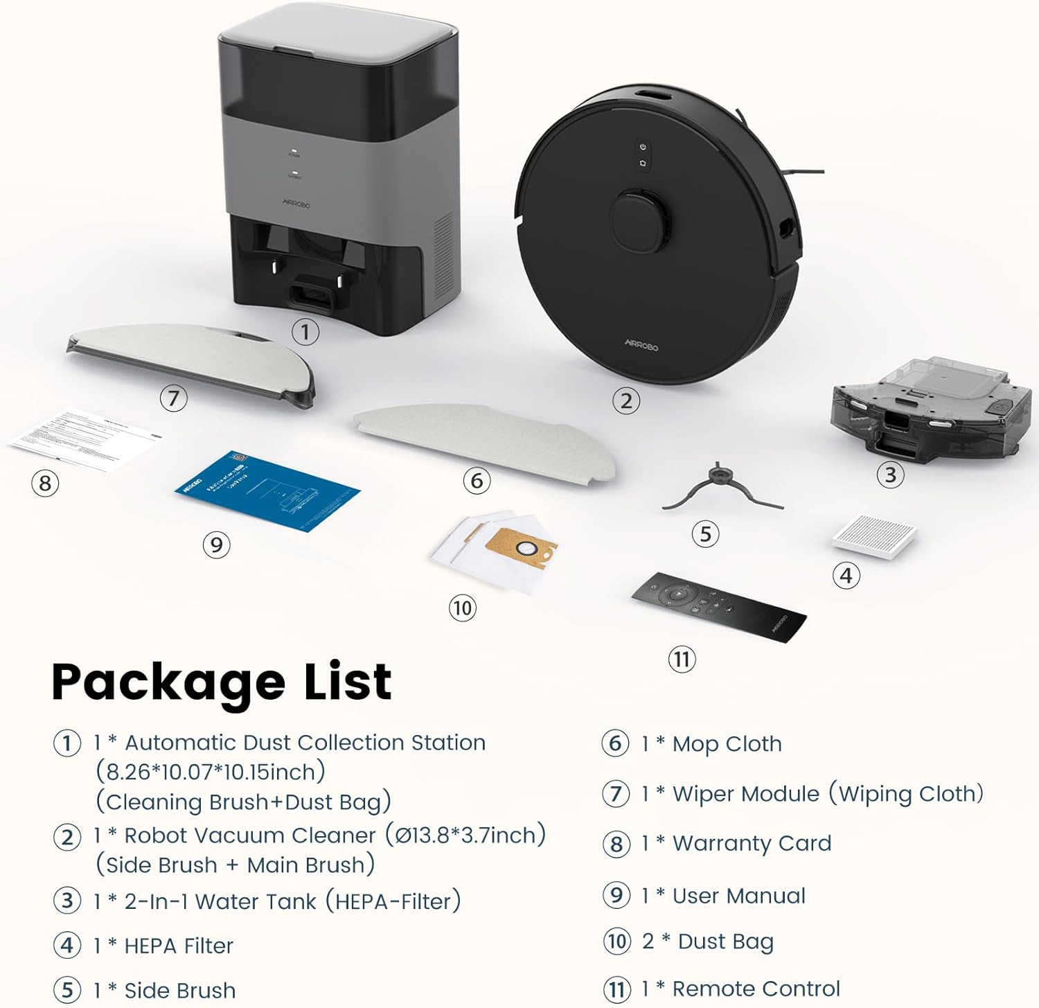 AIRROBO Robot Vacuum and Mop Combo, Self-Emptying, 60-Day Capacity, Home Mapping, Schedule, Wi-Fi/App/Alexa/Remote, 180mins Runtime, T20+ Robotic Vacuum Cleaner for Pet, Hard Floors, Carpet