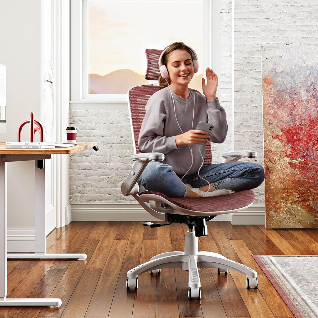 GABRYLLY Ergonomic Office Chair, High Back Home Desk Chair with Headrest, Flip-Up Arms, 90-120° Tilt Lock and Wide Cushion, Big and Tall Mesh Chairs for Man Woman, Grey Task Chair