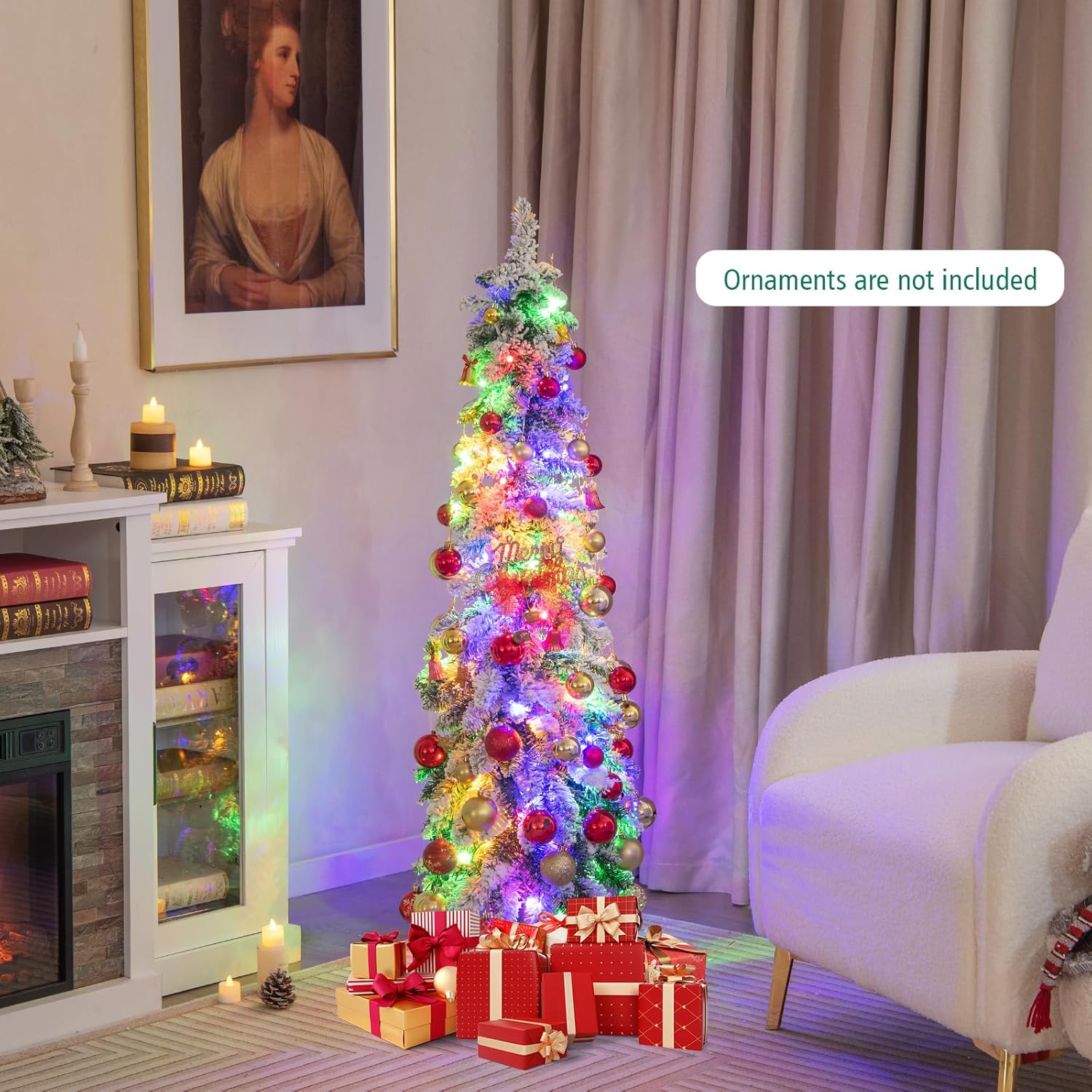 Goplus 7ft Artificial White Christmas Tree Xmas Pine Tree with Solid Metal Legs Perfect for Indoor and Outdoor Holiday Decoration