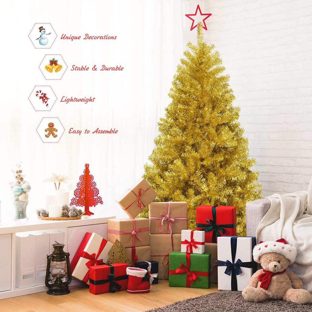 Goplus 7ft Artificial White Christmas Tree Xmas Pine Tree with Solid Metal Legs Perfect for Indoor and Outdoor Holiday Decoration
