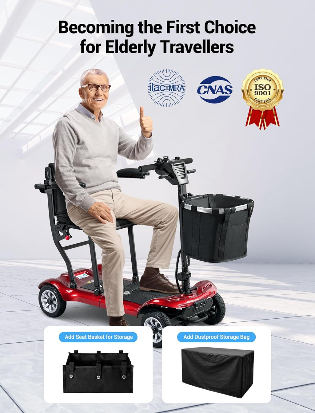 4 Wheel Mobility Scooter, Electric Mobility Scooter for Adults, Driving 22 Miles, Airlines Approved, Foldable Scooter w/249WH*2 Batteries Charger Under Seat Storage Dustproof Cover (Blue)