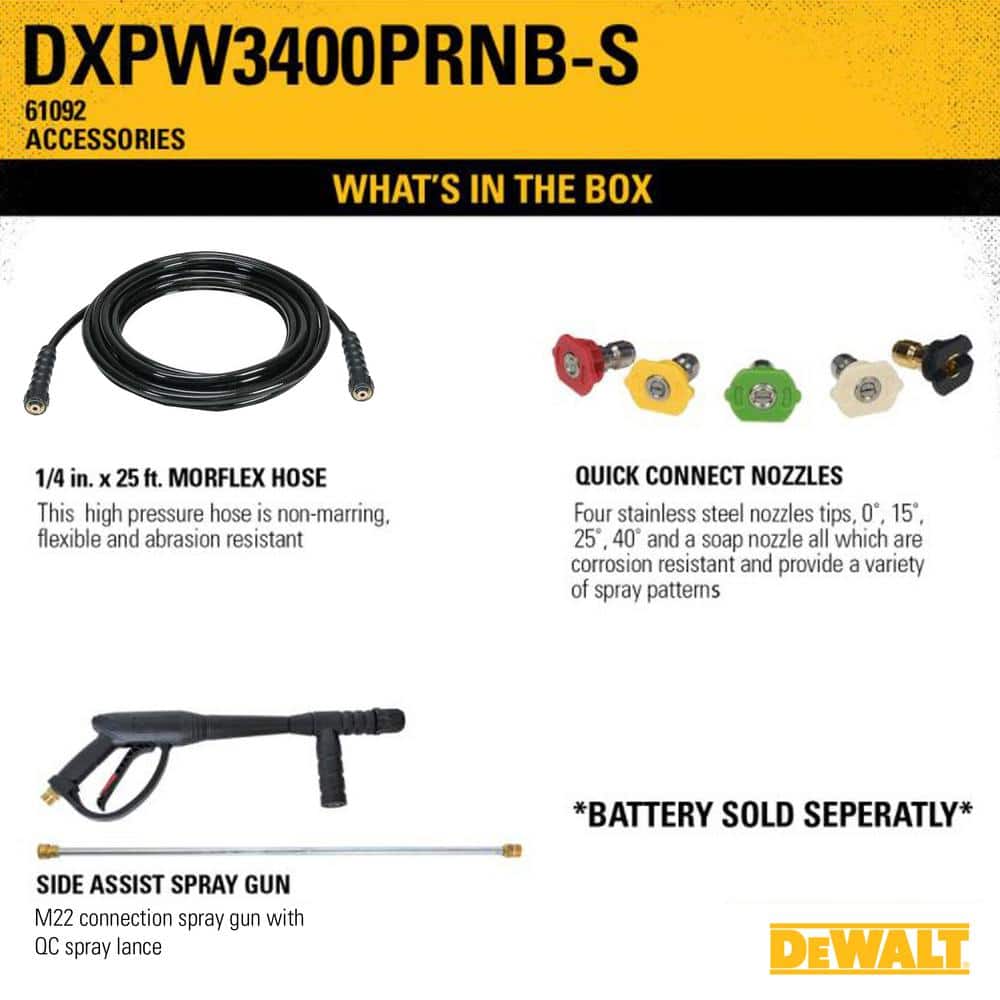 DeWalt DXPW3400PRNB-S PressuReady 3400 PSI Gas Pressure Washer with Quick Start Technology, 2.5 GPM Axial Cam Pump, 208cc Engine, Cold Water, Includes 25-Ft Hose, Nozzles, Spray Gun & Wand, 49-State