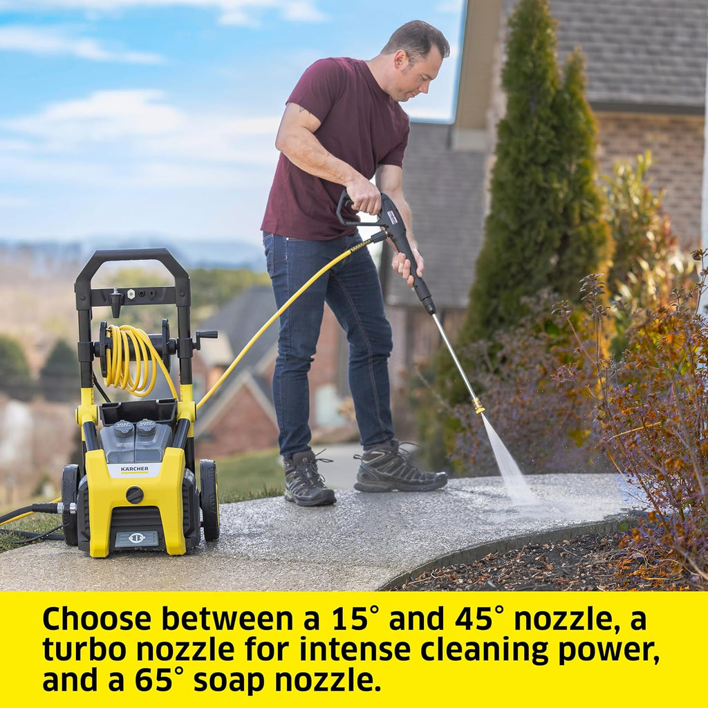 Electric Karcher Pressure Washer K1700, Max 2125 PSI, 3 Spray Nozzles, Detergent Tank, For Cars, Driveways, Siding, Patios, 1.46 max. GPM