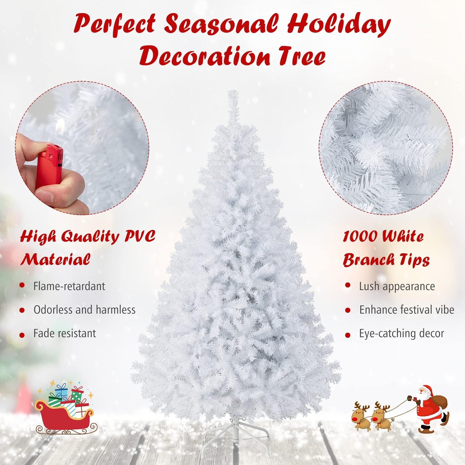 Goplus 7ft Artificial White Christmas Tree Xmas Pine Tree with Solid Metal Legs Perfect for Indoor and Outdoor Holiday Decoration