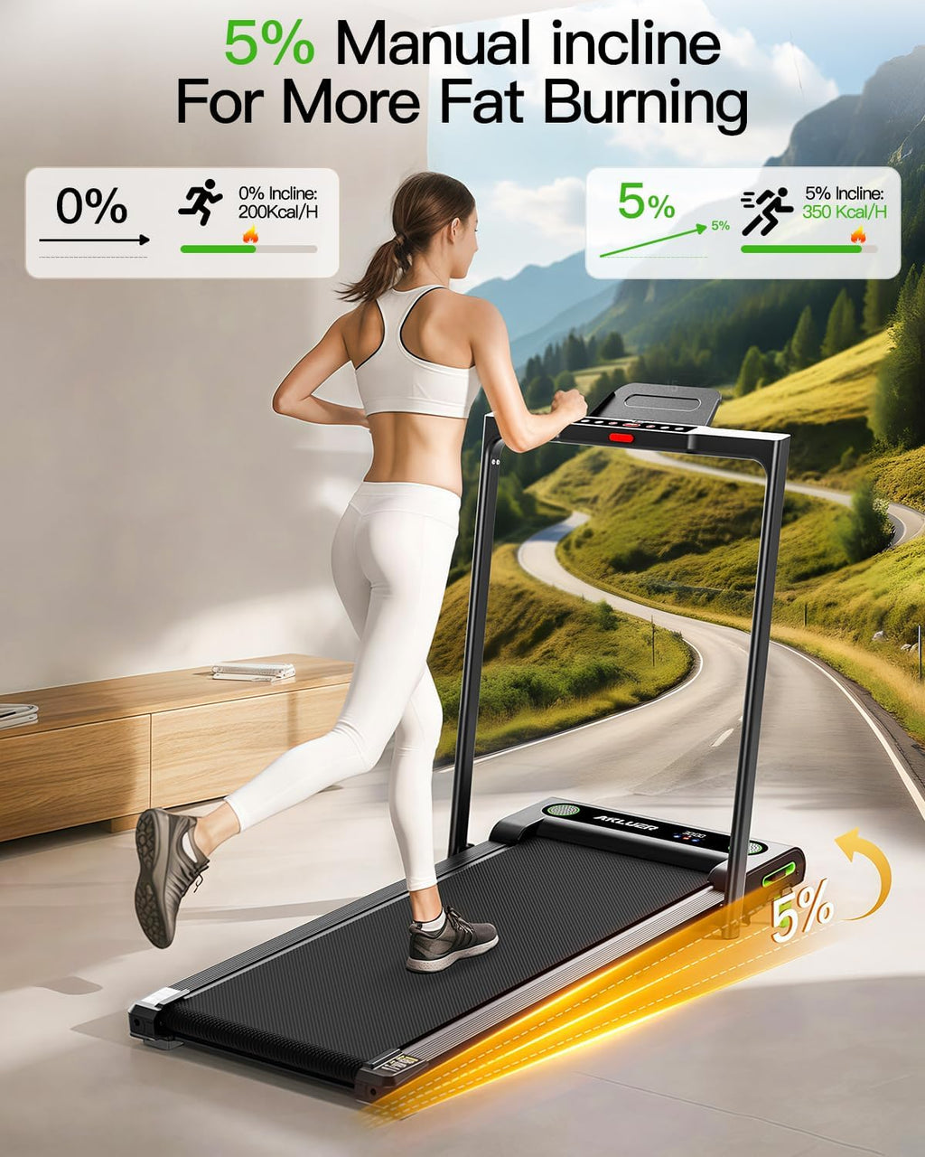 Walking Pad with Incline, Akluer Incline Walking Pad Treadmill for Home, 2.5 HP Under Desk Treadmill Small with Remote Control, Walking Pad Small Treadmill with LED Display