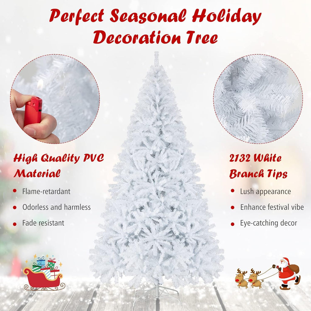 Goplus 7ft Artificial White Christmas Tree Xmas Pine Tree with Solid Metal Legs Perfect for Indoor and Outdoor Holiday Decoration