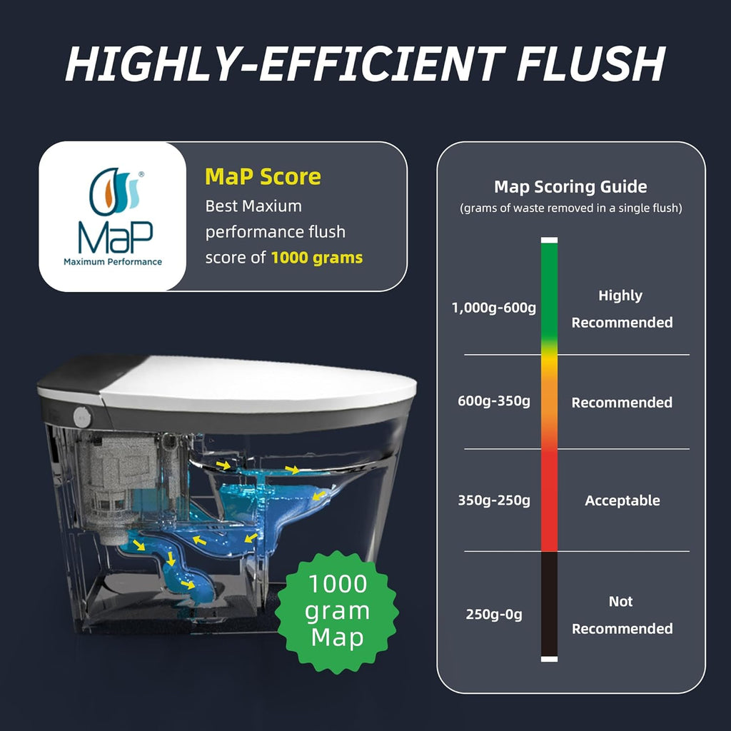 WOODBRIDGE Smart Bidet Toilet with 1000 Gram MaP Flush Score,Auto Open/Close,Foam Shield,Auto Flush,Foot Sensor,Movement Drying,Heated Seat,ADA Chair Height,One Piece Toilet with Tank Built in