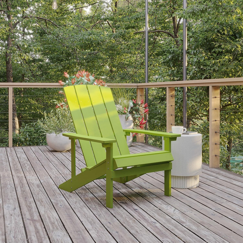Flash Furniture Charlestown Commercial Grade Indoor/Outdoor Adirondack Chair, Weather Resistant Durable Poly Resin Deck and Patio Seating, Green