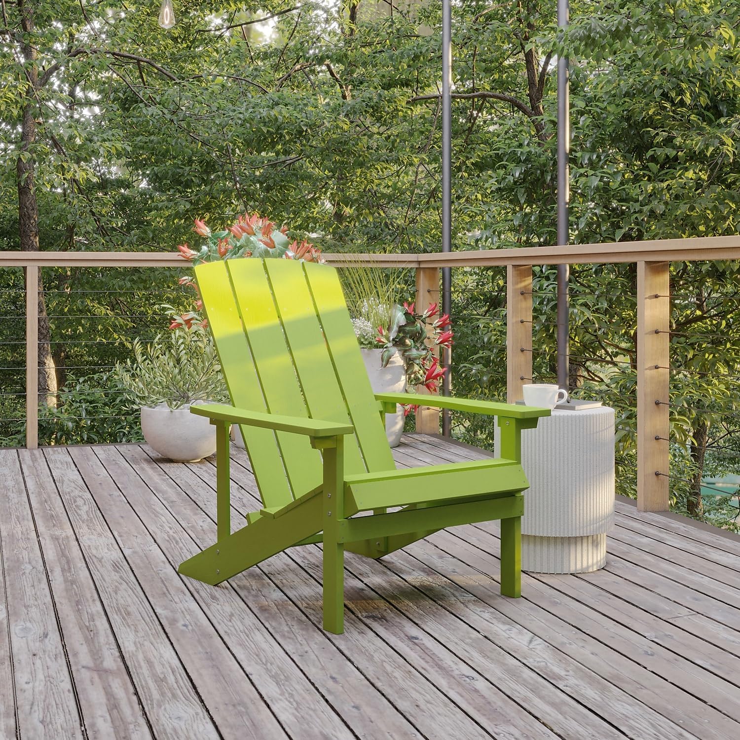 Flash Furniture Charlestown Commercial Grade Indoor/Outdoor Adirondack Chair, Weather Resistant Durable Poly Resin Deck and Patio Seating, Green