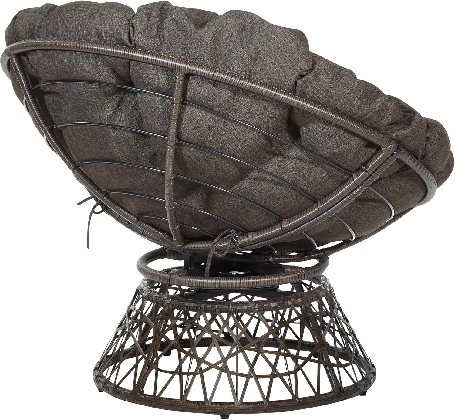 OSP Home Furnishings Wicker Papasan Chair with 360-Degree Swivel, Brown Frame with Brown Cushion