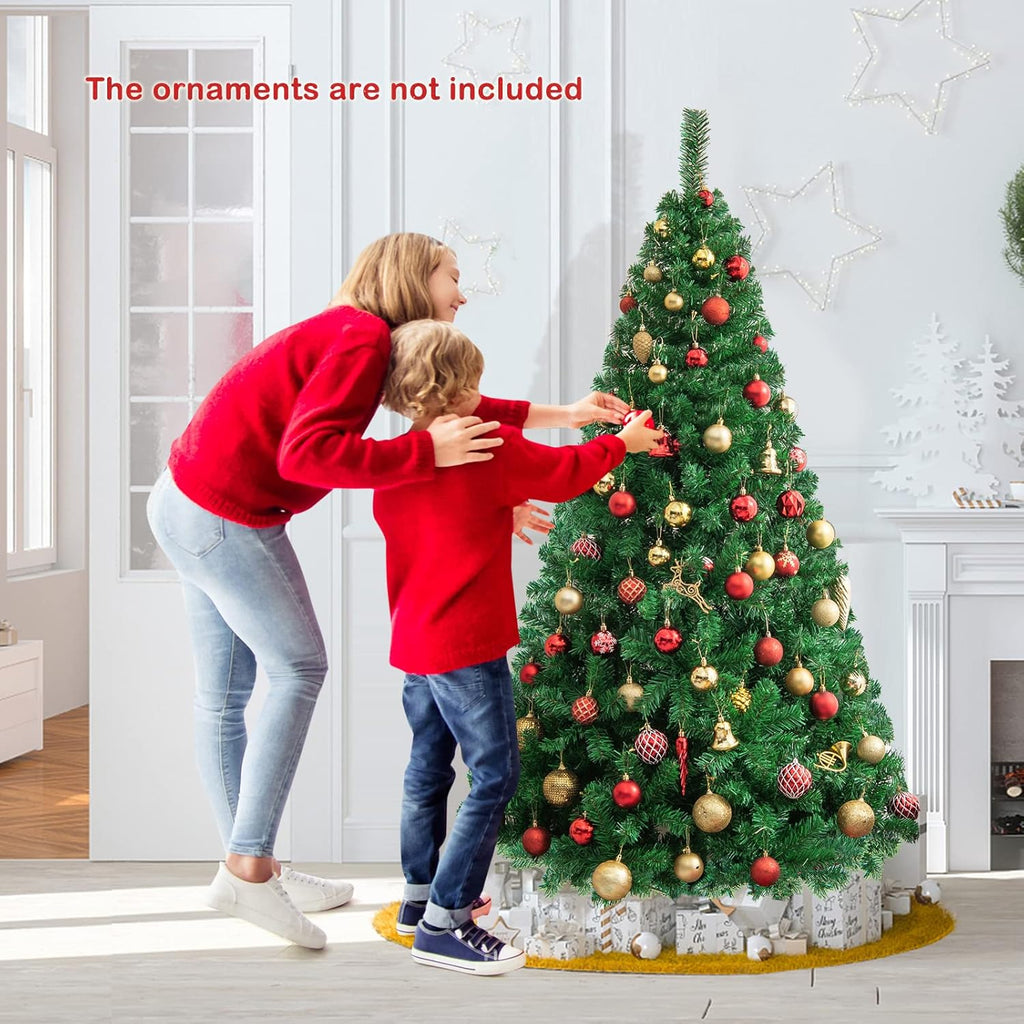 Goplus 7ft Artificial White Christmas Tree Xmas Pine Tree with Solid Metal Legs Perfect for Indoor and Outdoor Holiday Decoration