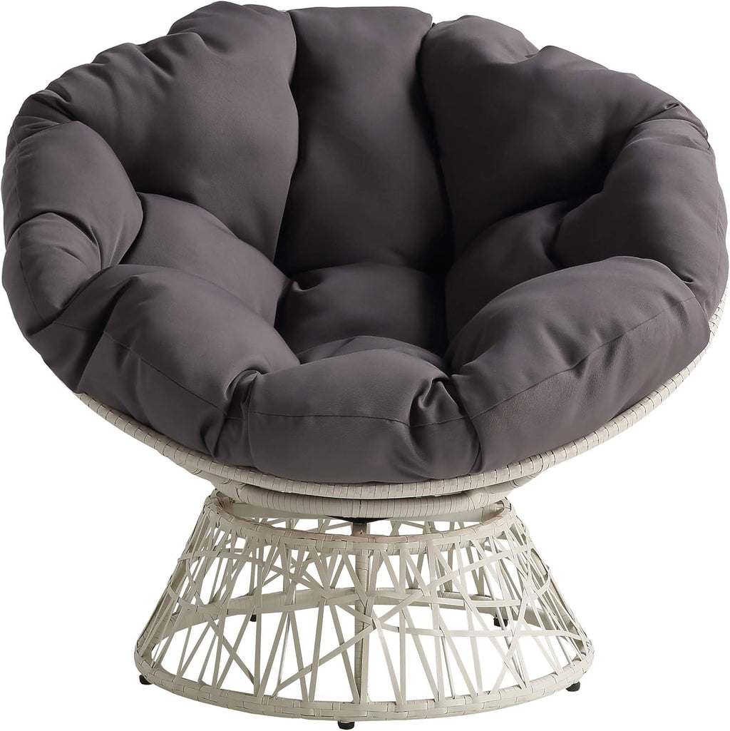OSP Home Furnishings Wicker Papasan Chair with 360-Degree Swivel, Brown Frame with Brown Cushion