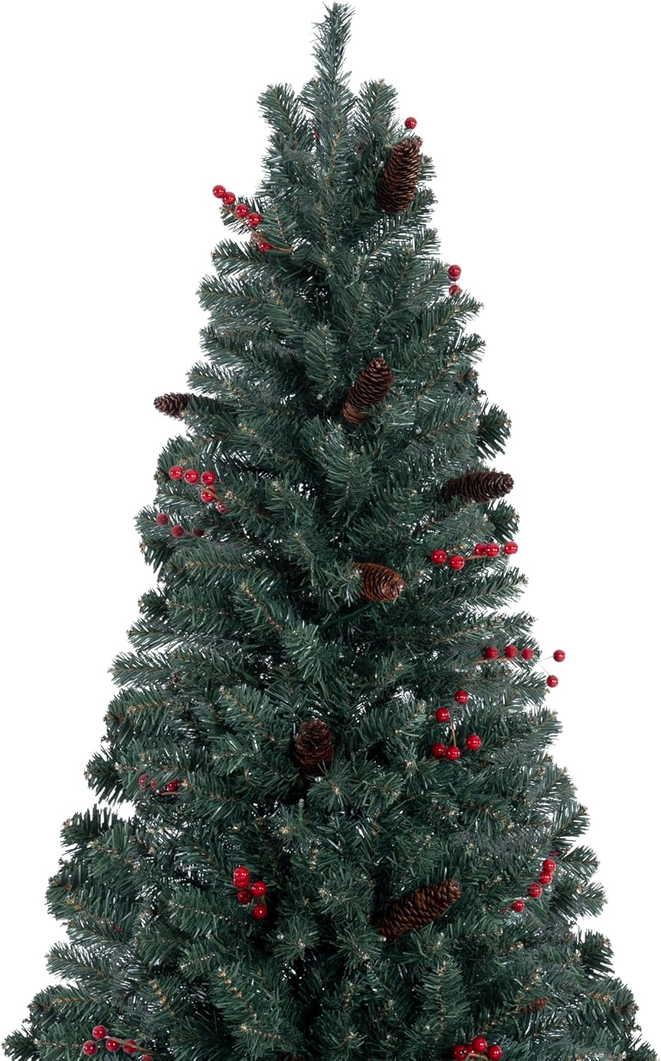 Naomi Home 6.5ft Rustic Christmas Tree with Lights, Realistic Classic Prelit with 2595 Branch Tips, 600 Warm Lights and Metal Stand, Aritificial Tree