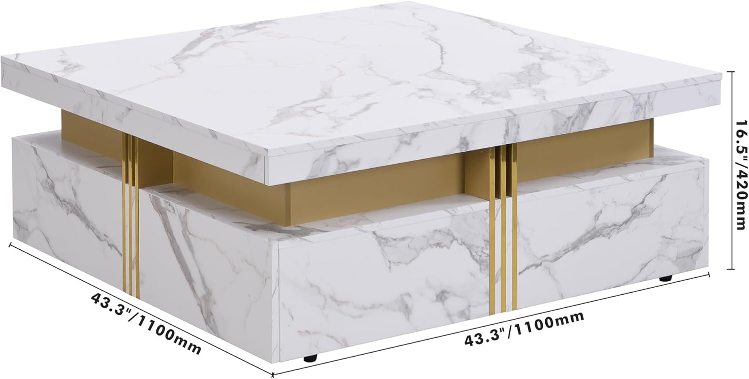 Modern White Square Storage Coffee Table with 4 Drawers