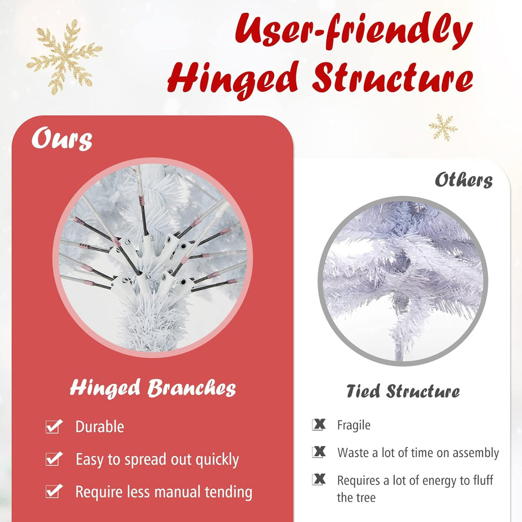 Goplus 7ft Artificial White Christmas Tree Xmas Pine Tree with Solid Metal Legs Perfect for Indoor and Outdoor Holiday Decoration
