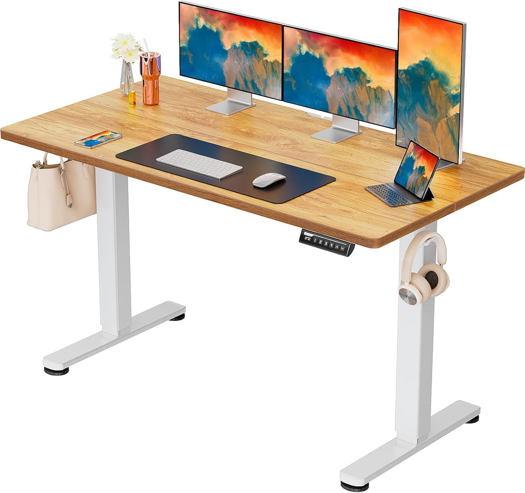 ErGear Height Adjustable Electric Standing Desk, 40 x 24 Inches Sit Stand up Desk, Memory Computer Home Office Desk (Light Vintage Brown)