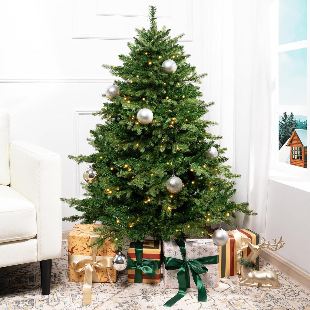 Naomi Home 6.5ft Rustic Christmas Tree with Lights, Realistic Classic Prelit with 2595 Branch Tips, 600 Warm Lights and Metal Stand, Aritificial Tree
